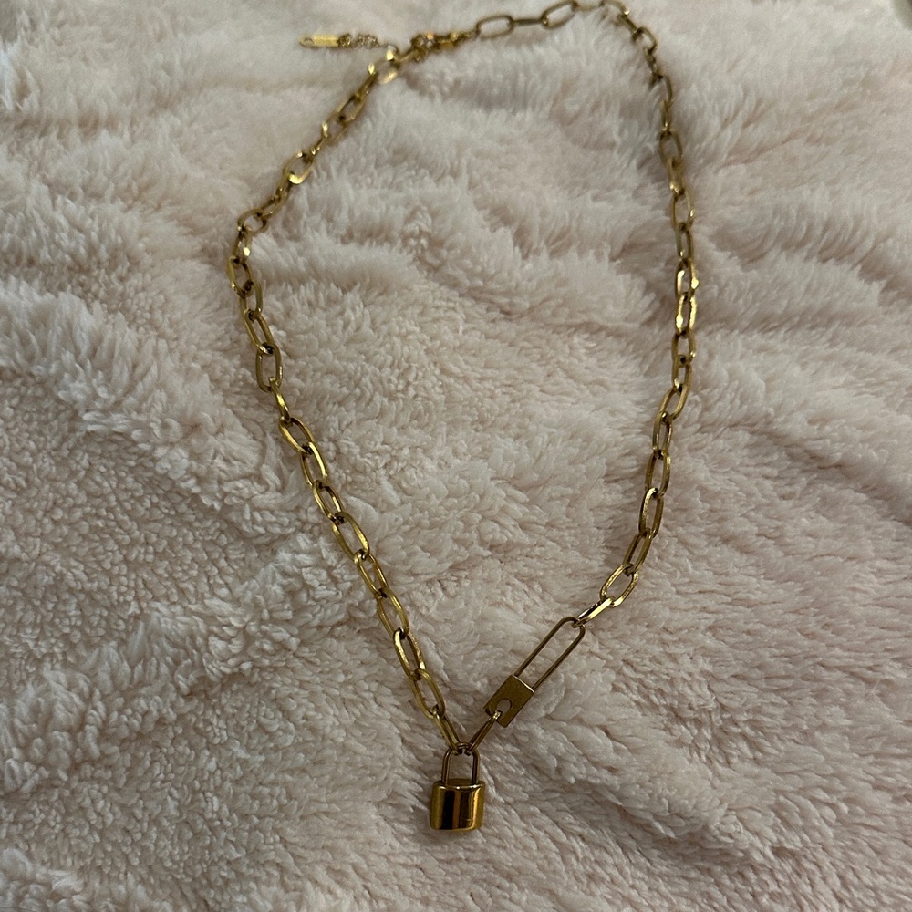Gold Chain Necklace with Lock Pendant